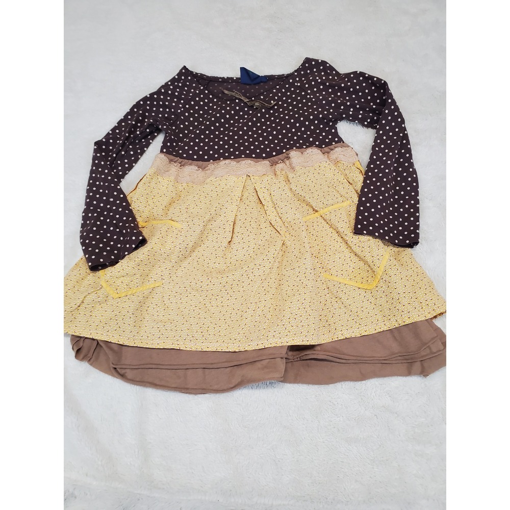 Mini Boden Brown Polka Dot Yellow Floral Dress Girl Kid 7 8 Casual Kidcore Fall